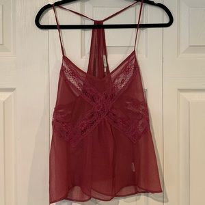 Sheer, lacy, magenta tank top